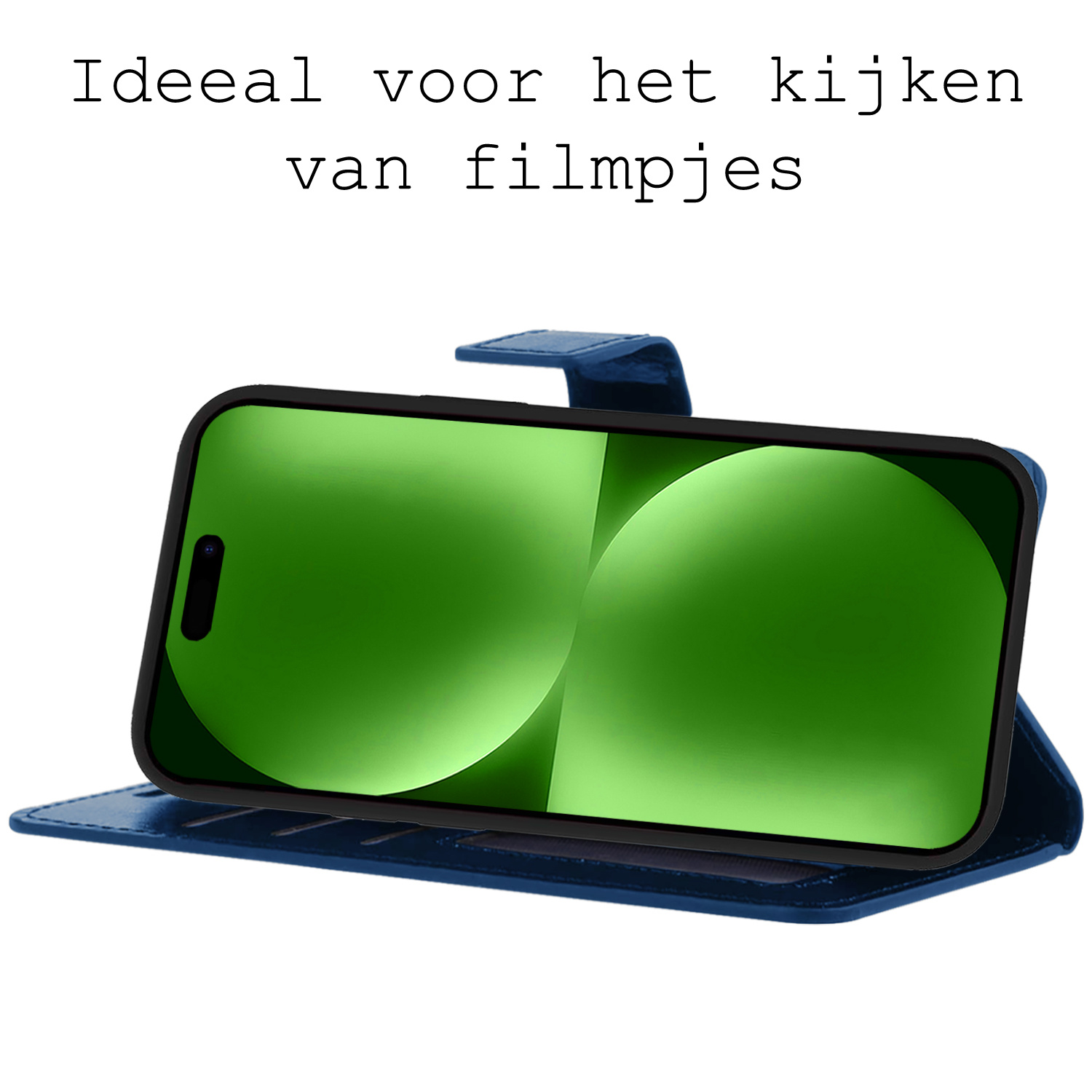 BASEY. Hoes Geschikt voor iPhone 15 Plus Hoesje Bookcase Hoes Flip Case Book Cover - Hoesje Geschikt voor iPhone 15 Plus Hoes Book Case Hoesje - Donkerblauw