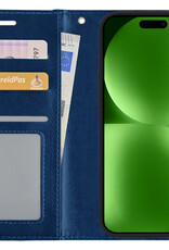 BASEY. Hoes Geschikt voor iPhone 15 Plus Hoesje Bookcase Hoes Flip Case Book Cover - Hoesje Geschikt voor iPhone 15 Plus Hoes Book Case Hoesje - Donkerblauw