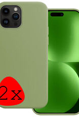 BASEY. Hoes Geschikt voor iPhone 15 Pro Hoesje Siliconen Back Cover Case - Hoesje Geschikt voor iPhone 15 Pro Hoes Cover Hoesje - Groen - 2 Stuks