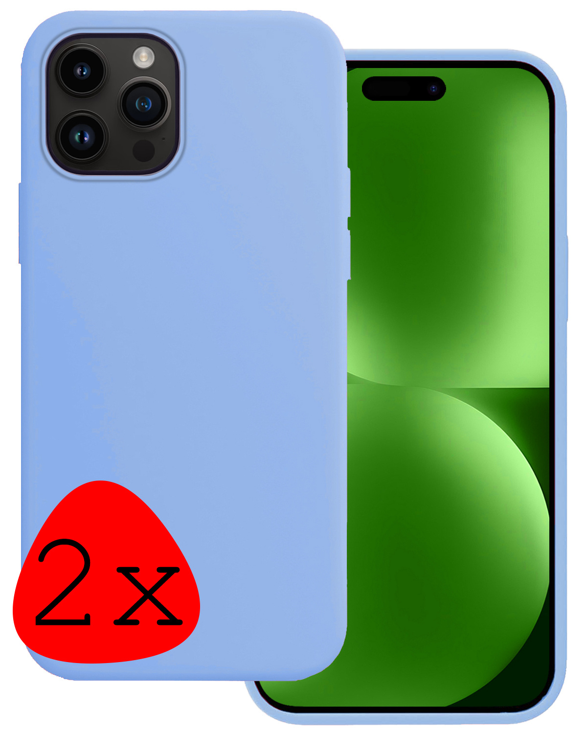 BASEY. Hoes Geschikt voor iPhone 15 Pro Hoesje Siliconen Back Cover Case - Hoesje Geschikt voor iPhone 15 Pro Hoes Cover Hoesje - Lichtblauw - 2 Stuks