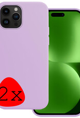 BASEY. Hoes Geschikt voor iPhone 15 Pro Hoesje Siliconen Back Cover Case - Hoesje Geschikt voor iPhone 15 Pro Hoes Cover Hoesje - Lila - 2 Stuks