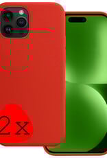 BASEY. Hoes Geschikt voor iPhone 15 Pro Hoesje Siliconen Back Cover Case - Hoesje Geschikt voor iPhone 15 Pro Hoes Cover Hoesje - Rood - 2 Stuks