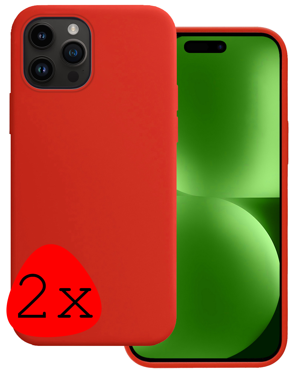 BASEY. Hoes Geschikt voor iPhone 15 Pro Hoesje Siliconen Back Cover Case - Hoesje Geschikt voor iPhone 15 Pro Hoes Cover Hoesje - Rood - 2 Stuks