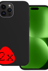 BASEY. Hoes Geschikt voor iPhone 15 Pro Hoesje Siliconen Back Cover Case - Hoesje Geschikt voor iPhone 15 Pro Hoes Cover Hoesje - Zwart - 2 Stuks
