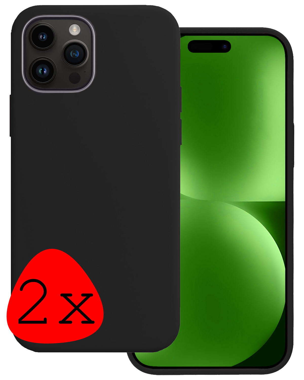 BASEY. Hoes Geschikt voor iPhone 15 Pro Hoesje Siliconen Back Cover Case - Hoesje Geschikt voor iPhone 15 Pro Hoes Cover Hoesje - Zwart - 2 Stuks