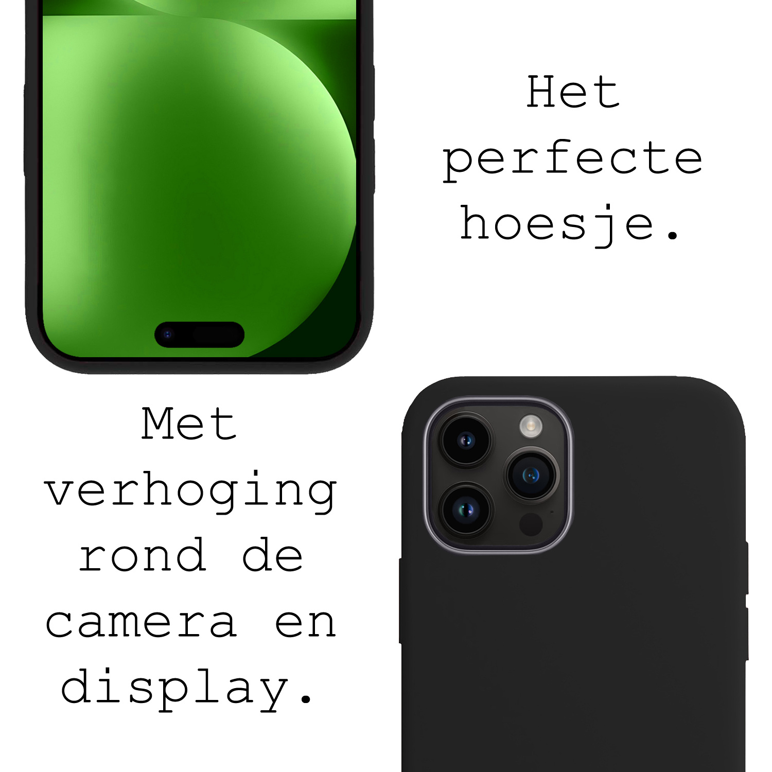 BASEY. Hoes Geschikt voor iPhone 15 Pro Hoesje Siliconen Back Cover Case - Hoesje Geschikt voor iPhone 15 Pro Hoes Cover Hoesje - Zwart - 2 Stuks