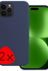 BASEY. Hoes Geschikt voor iPhone 15 Pro Max Hoesje Siliconen Back Cover Case - Hoesje Geschikt voor iPhone 15 Pro Max Hoes Cover Hoesje - Donkerblauw - 2 Stuks