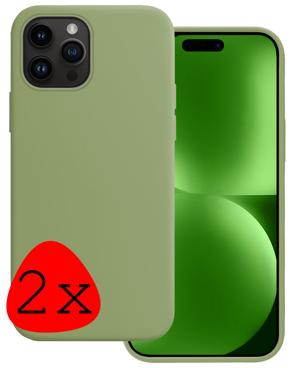BASEY. Hoes Geschikt voor iPhone 15 Pro Max Hoesje Siliconen Back Cover Case - Hoesje Geschikt voor iPhone 15 Pro Max Hoes Cover Hoesje - Groen - 2 Stuks