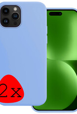 BASEY. Hoes Geschikt voor iPhone 15 Pro Max Hoesje Siliconen Back Cover Case - Hoesje Geschikt voor iPhone 15 Pro Max Hoes Cover Hoesje - Lichtblauw - 2 Stuks