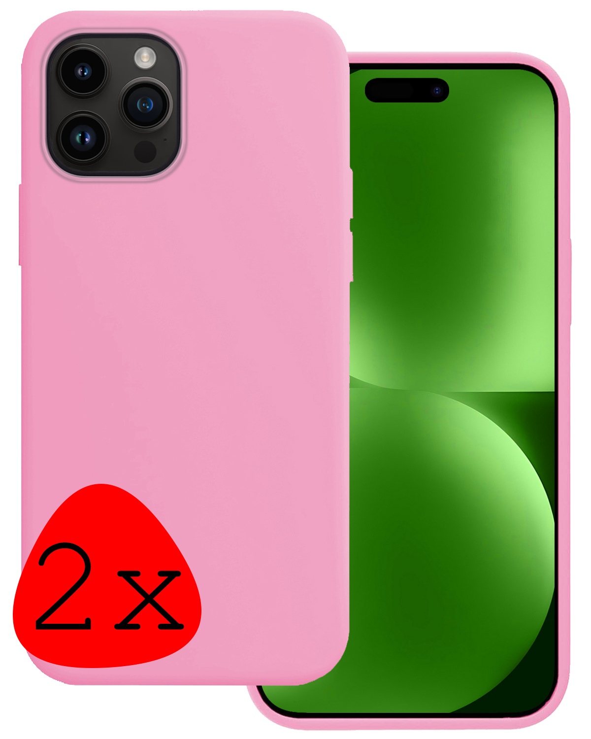 BASEY. Hoes Geschikt voor iPhone 15 Pro Max Hoesje Siliconen Back Cover Case - Hoesje Geschikt voor iPhone 15 Pro Max Hoes Cover Hoesje - Lichtroze - 2 Stuks