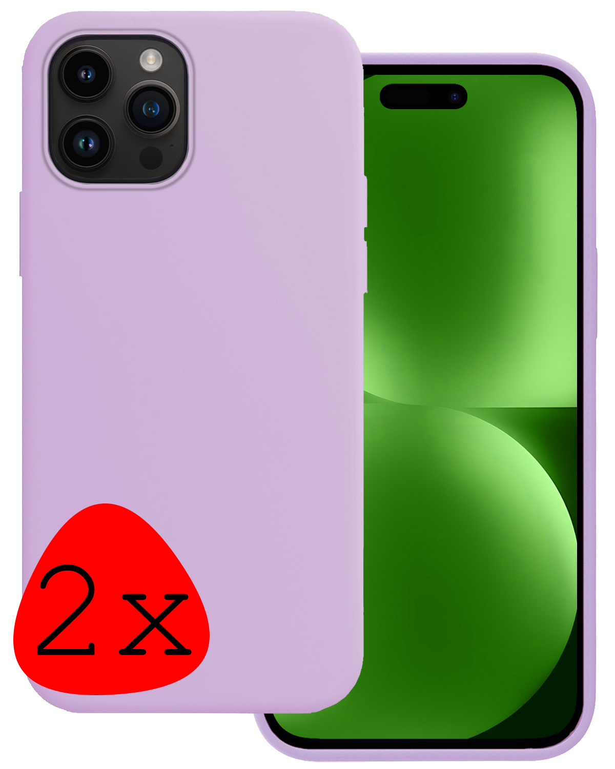 BASEY. Hoes Geschikt voor iPhone 15 Pro Max Hoesje Siliconen Back Cover Case - Hoesje Geschikt voor iPhone 15 Pro Max Hoes Cover Hoesje - Lila - 2 Stuks