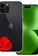 BASEY. Hoes Geschikt voor iPhone 15 Pro Max Hoesje Siliconen Back Cover Case - Hoesje Geschikt voor iPhone 15 Pro Max Hoes Cover Hoesje - Transparant - 2 Stuks