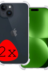 BASEY. Hoes Geschikt voor iPhone 15 Plus Hoesje Shock Proof Case Hoes Siliconen - Hoesje Geschikt voor iPhone 15 Plus Hoes Cover Shockproof - Transparant - 2 Stuks