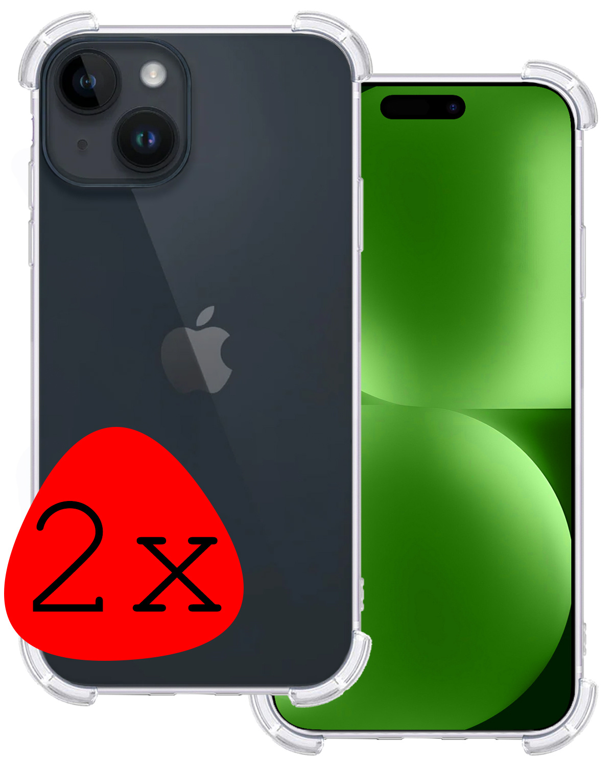 BASEY. Hoes Geschikt voor iPhone 15 Plus Hoesje Shock Proof Case Hoes Siliconen - Hoesje Geschikt voor iPhone 15 Plus Hoes Cover Shockproof - Transparant - 2 Stuks