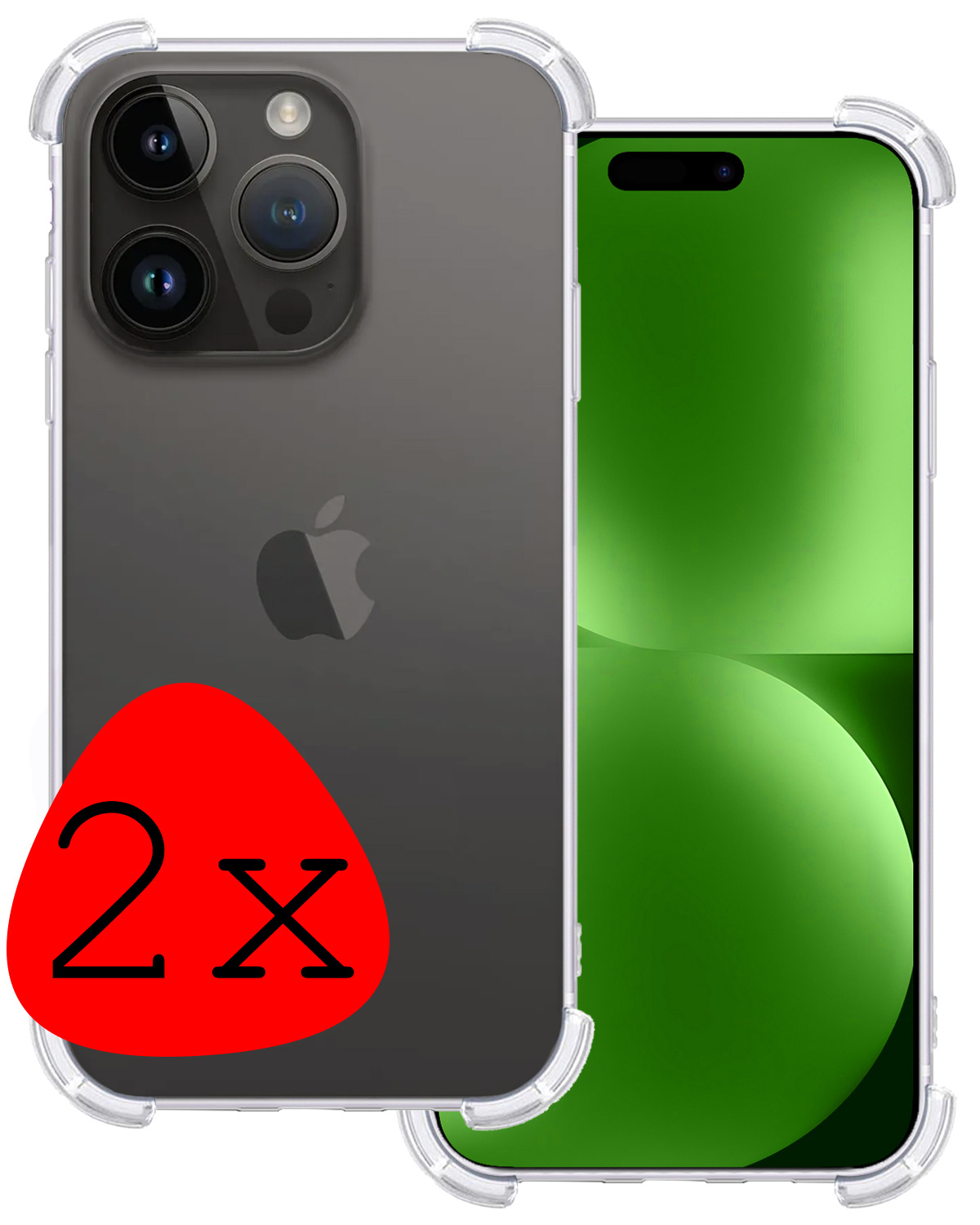 BASEY. Hoes Geschikt voor iPhone 15 Pro Hoesje Shock Proof Case Hoes Siliconen - Hoesje Geschikt voor iPhone 15 Pro Hoes Cover Shockproof - Transparant - 2 Stuks