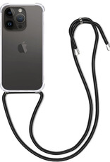 BASEY. Hoes Geschikt voor iPhone 15 Pro Hoesje Shock Proof Case Met Koord Shock Hoes Met Koord - Hoesje Geschikt voor iPhone 15 Pro Hoes Cover Met Koord - Transparant
