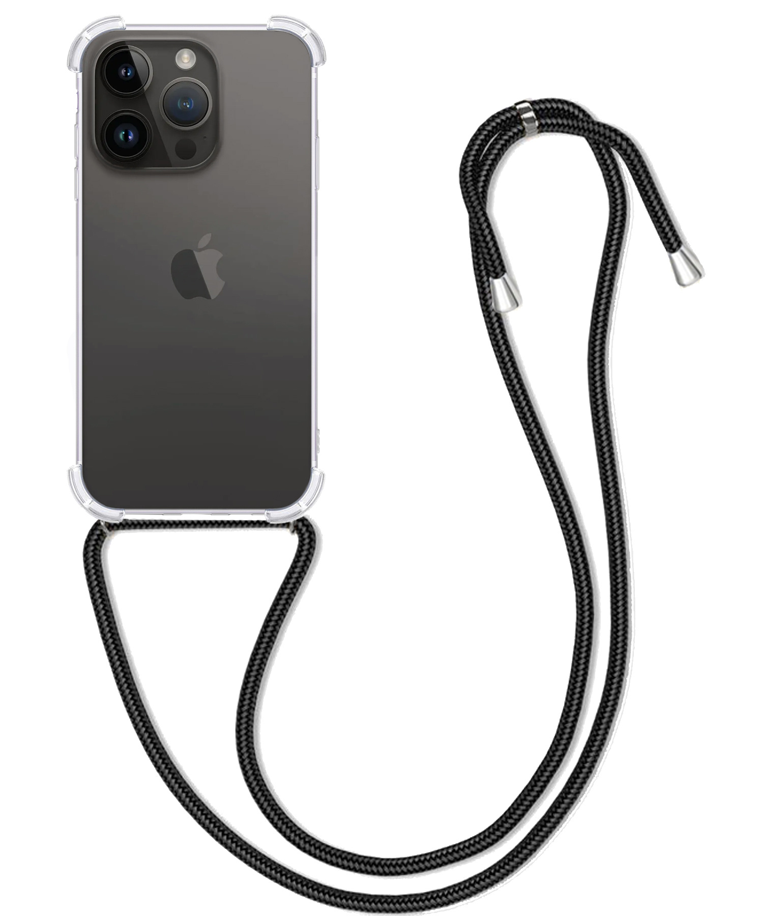 BASEY. Hoes Geschikt voor iPhone 15 Pro Hoesje Shock Proof Case Met Koord Shock Hoes Met Koord - Hoesje Geschikt voor iPhone 15 Pro Hoes Cover Met Koord - Transparant