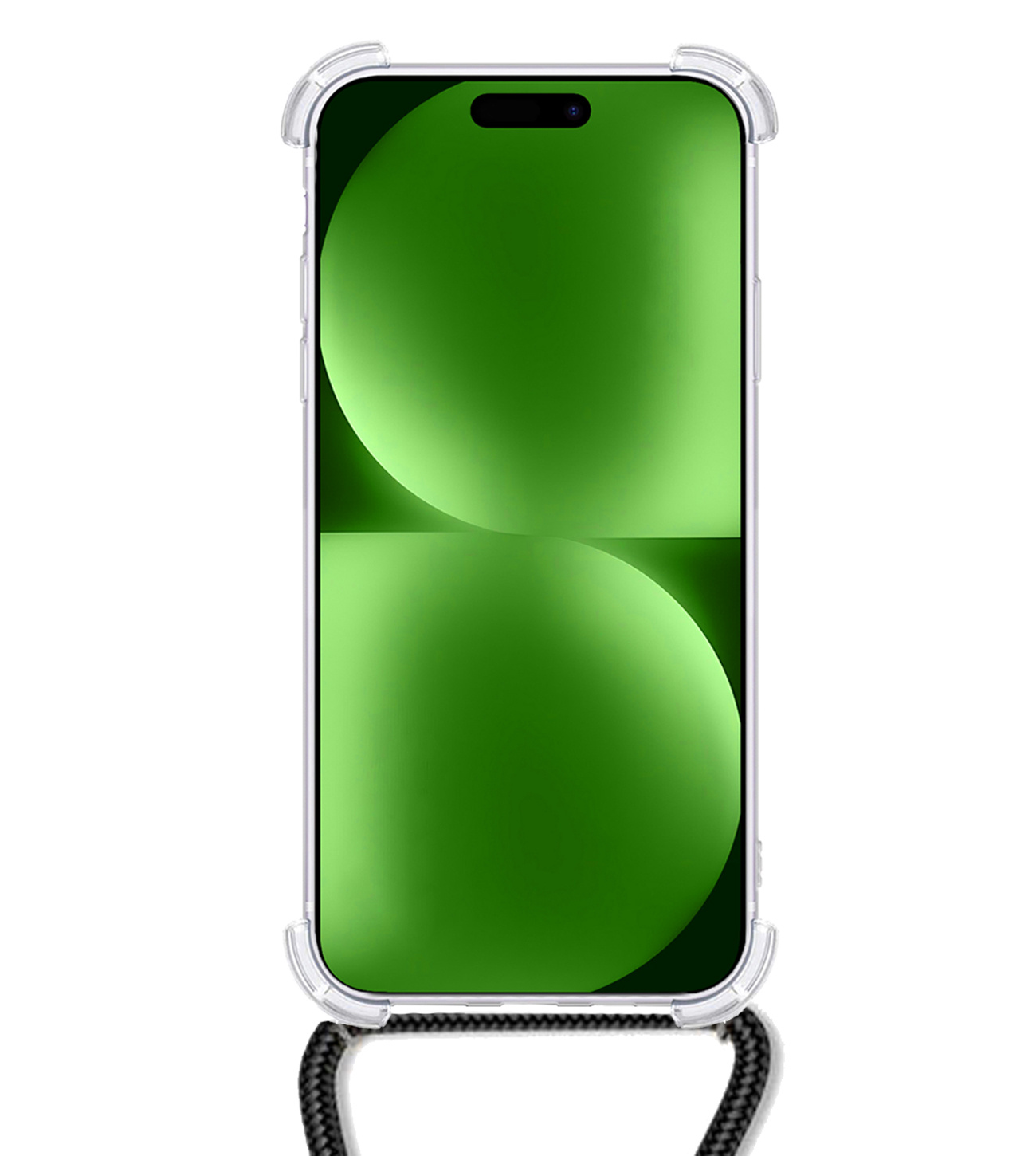 BASEY. Hoes Geschikt voor iPhone 15 Pro Hoesje Shock Proof Case Met Koord Shock Hoes Met Koord - Hoesje Geschikt voor iPhone 15 Pro Hoes Cover Met Koord - Transparant