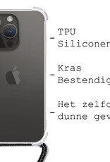 BASEY. Hoes Geschikt voor iPhone 15 Pro Max Hoesje Shock Proof Case Met Koord Shock Hoes Met Koord - Hoesje Geschikt voor iPhone 15 Pro Max Hoes Cover Met Koord - Transparant
