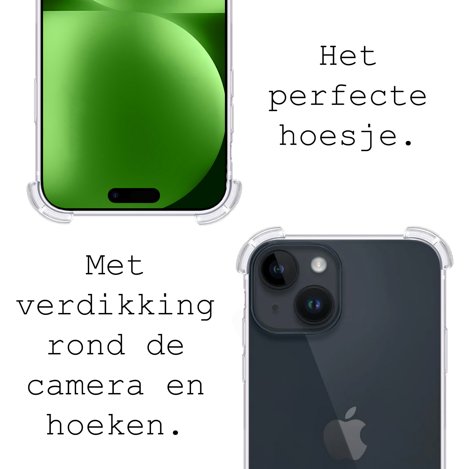 BASEY. Hoes Geschikt voor iPhone 15 Hoesje Shock Proof Case Hoes Siliconen Met 2x Screenprotector - Hoesje Geschikt voor iPhone 15 Hoes Cover Shockproof - Transparant