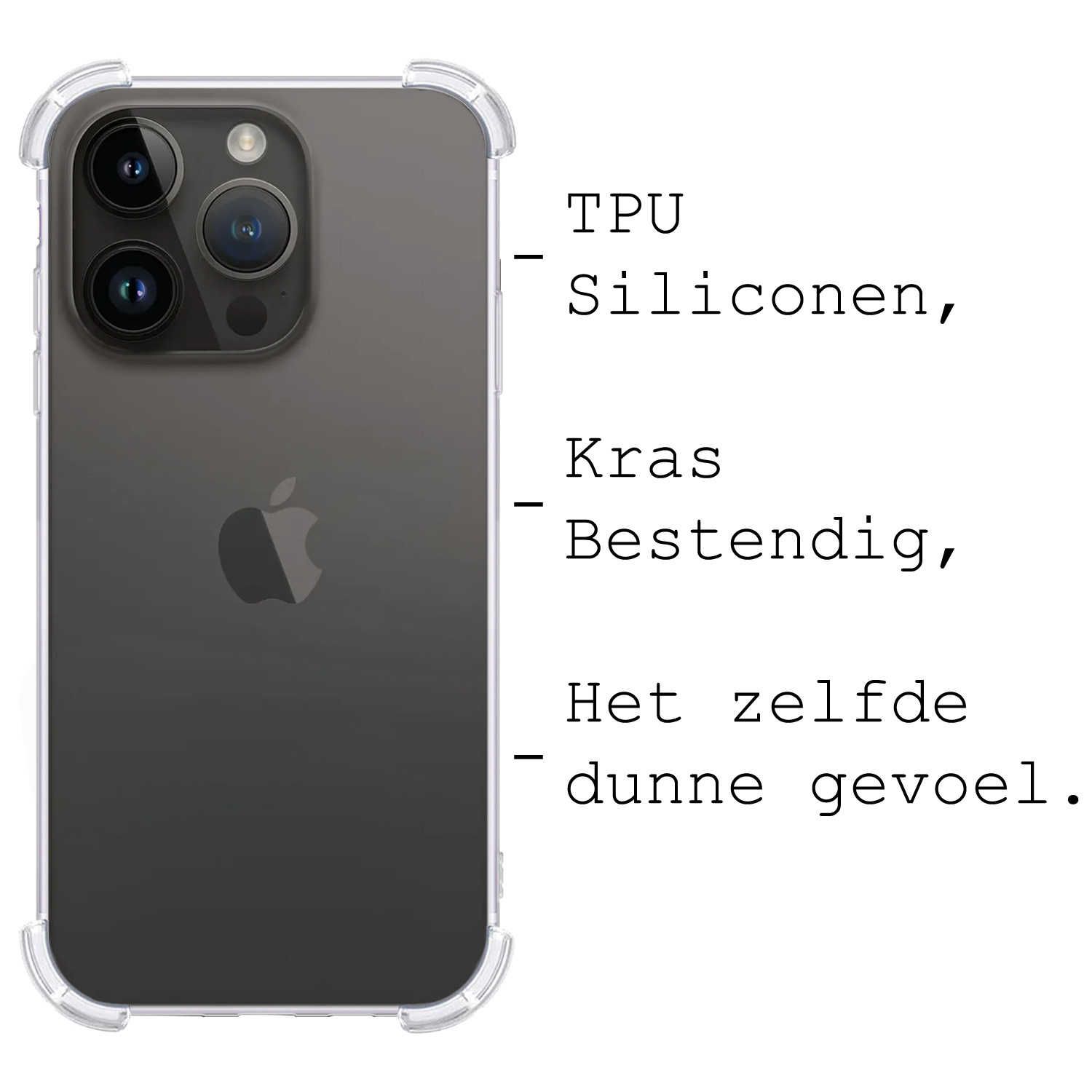 BASEY. Hoes Geschikt voor iPhone 15 Pro Hoesje Shock Proof Case Hoes Siliconen Met Screenprotector - Hoesje Geschikt voor iPhone 15 Pro Hoes Cover Shockproof - Transparant