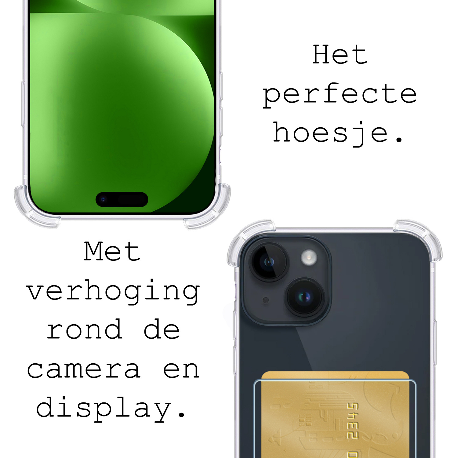 BASEY. Hoes Geschikt voor iPhone 15 Hoesje Shock Proof Case Hoes Met Screenprotector - Hoesje Geschikt voor iPhone 15 Hoes Cover Shockproof - Transparant