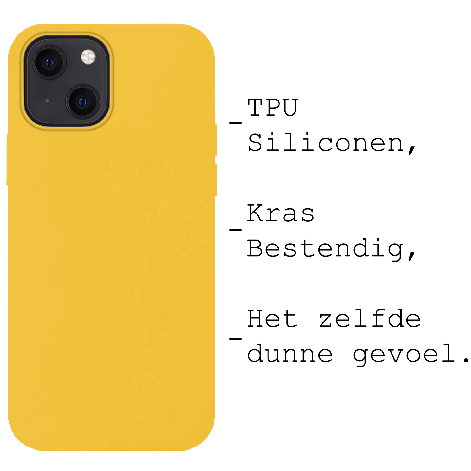 BASEY. Hoes Geschikt voor iPhone 15 Hoesje Siliconen Back Cover Case Met Screenprotector - Hoesje Geschikt voor iPhone 15 Hoes Cover Hoesje - Geel