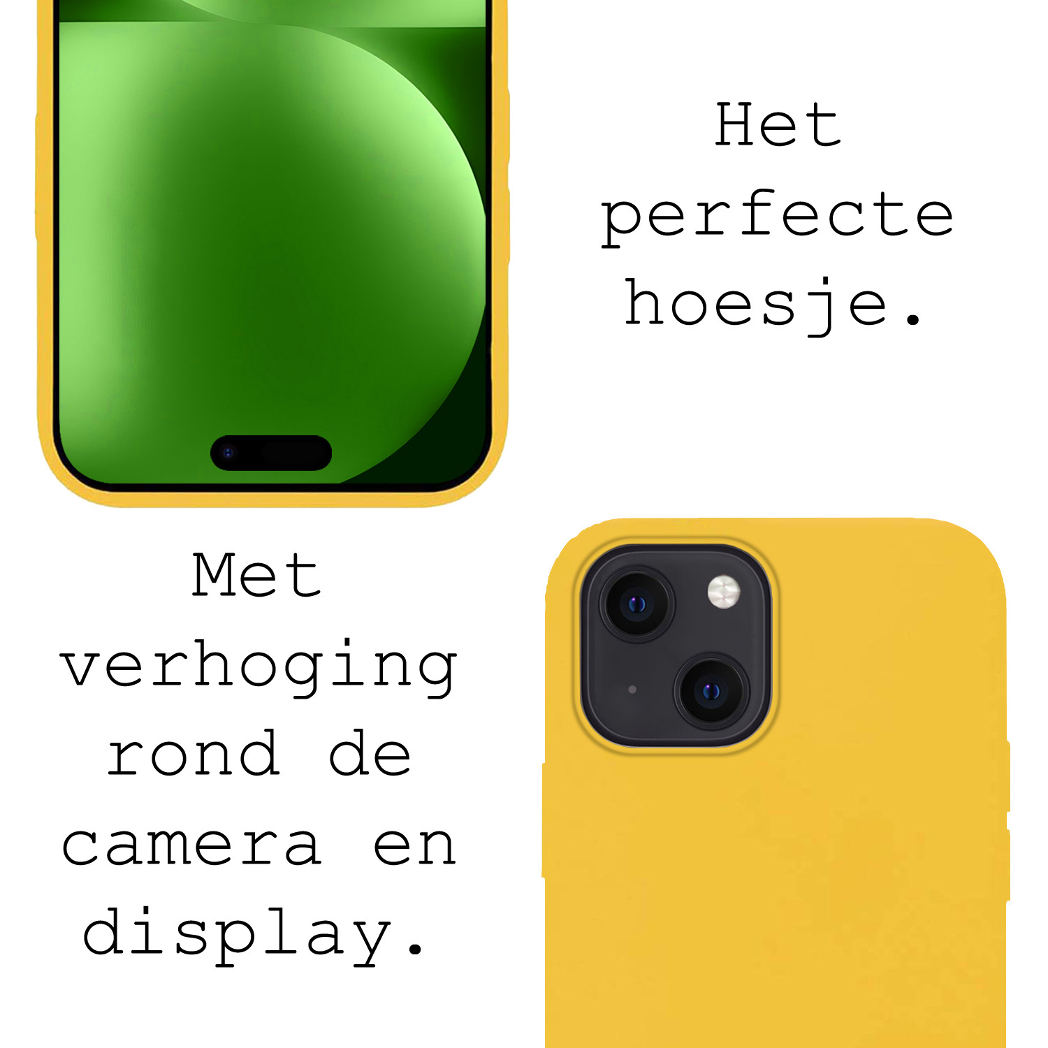 BASEY. Hoes Geschikt voor iPhone 15 Hoesje Siliconen Back Cover Case Met Screenprotector - Hoesje Geschikt voor iPhone 15 Hoes Cover Hoesje - Geel