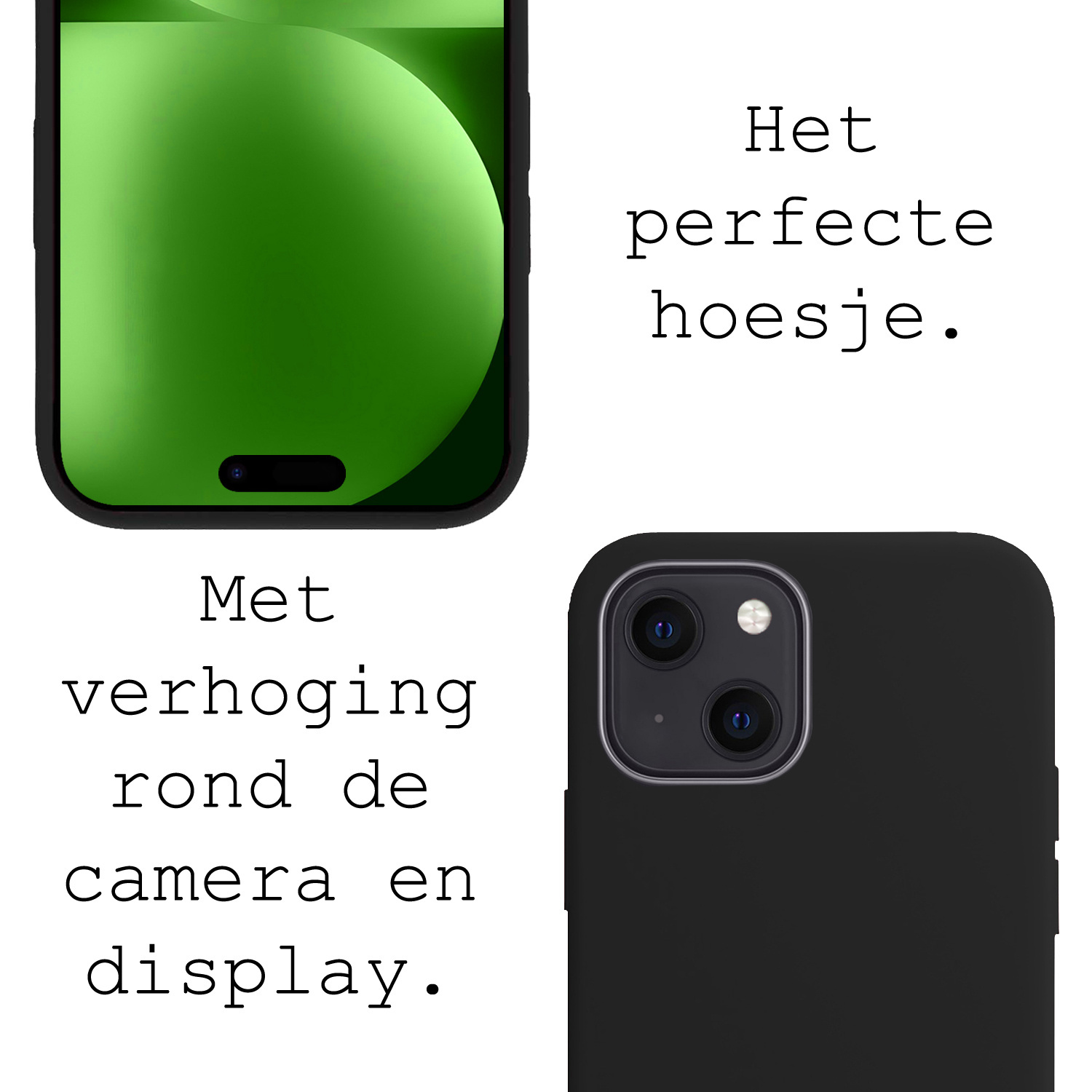 BASEY. Hoes Geschikt voor iPhone 15 Hoesje Siliconen Back Cover Case Met Screenprotector - Hoesje Geschikt voor iPhone 15 Hoes Cover Hoesje - Zwart