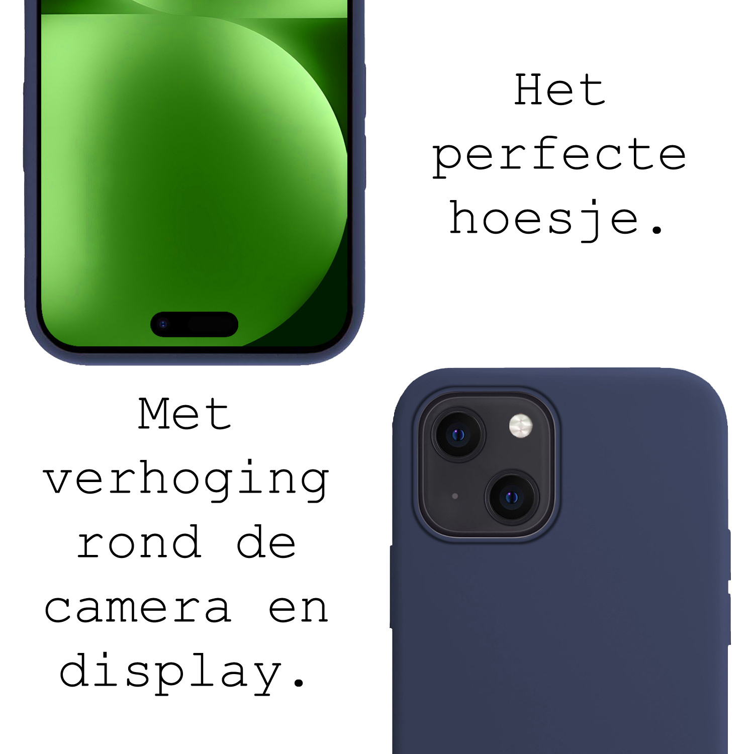 BASEY. Hoes Geschikt voor iPhone 15 Hoesje Siliconen Back Cover Case Met 2x Screenprotector - Hoesje Geschikt voor iPhone 15 Hoes Cover Hoesje - Donkerblauw