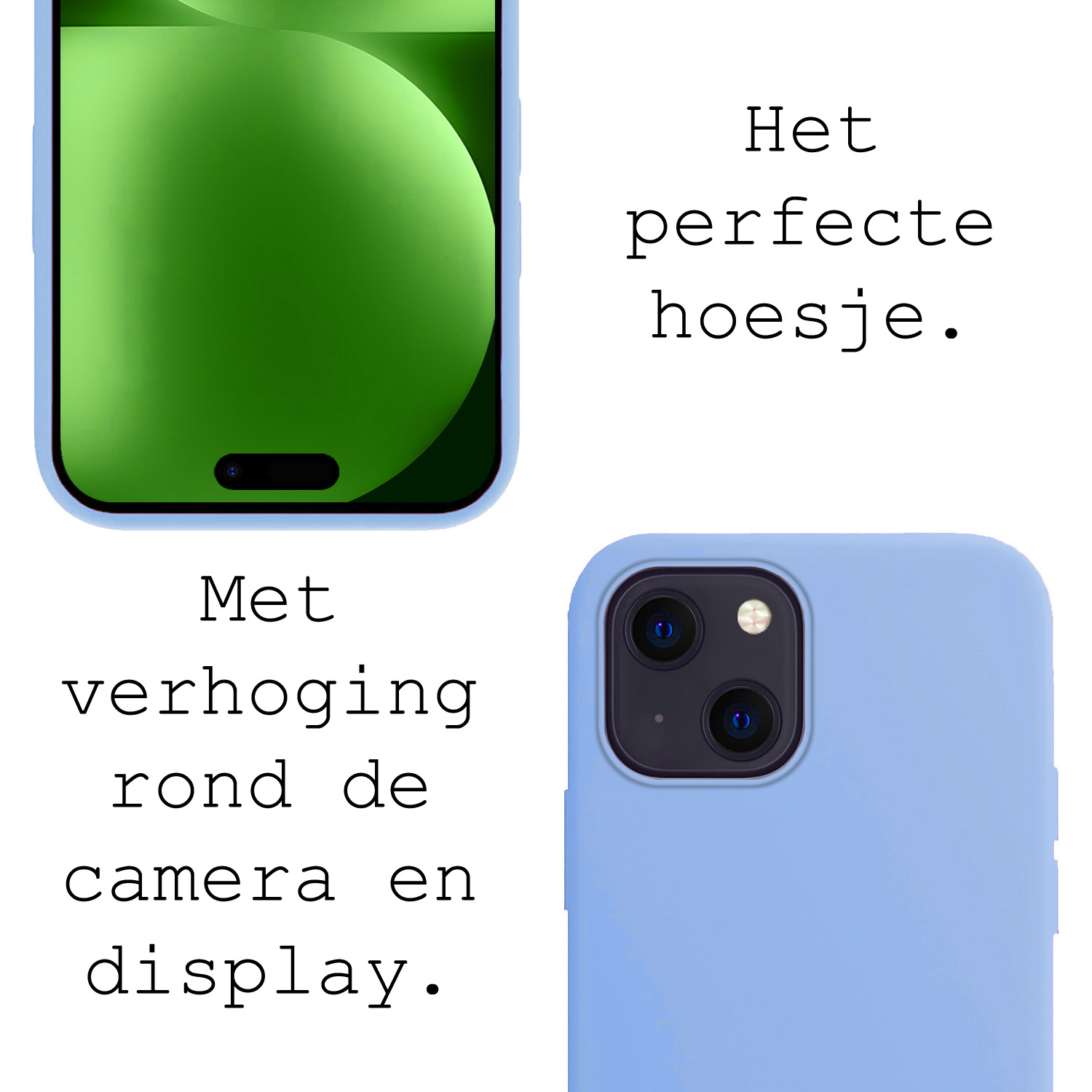 BASEY. Hoes Geschikt voor iPhone 15 Hoesje Siliconen Back Cover Case Met 2x Screenprotector - Hoesje Geschikt voor iPhone 15 Hoes Cover Hoesje - Lichtblauw