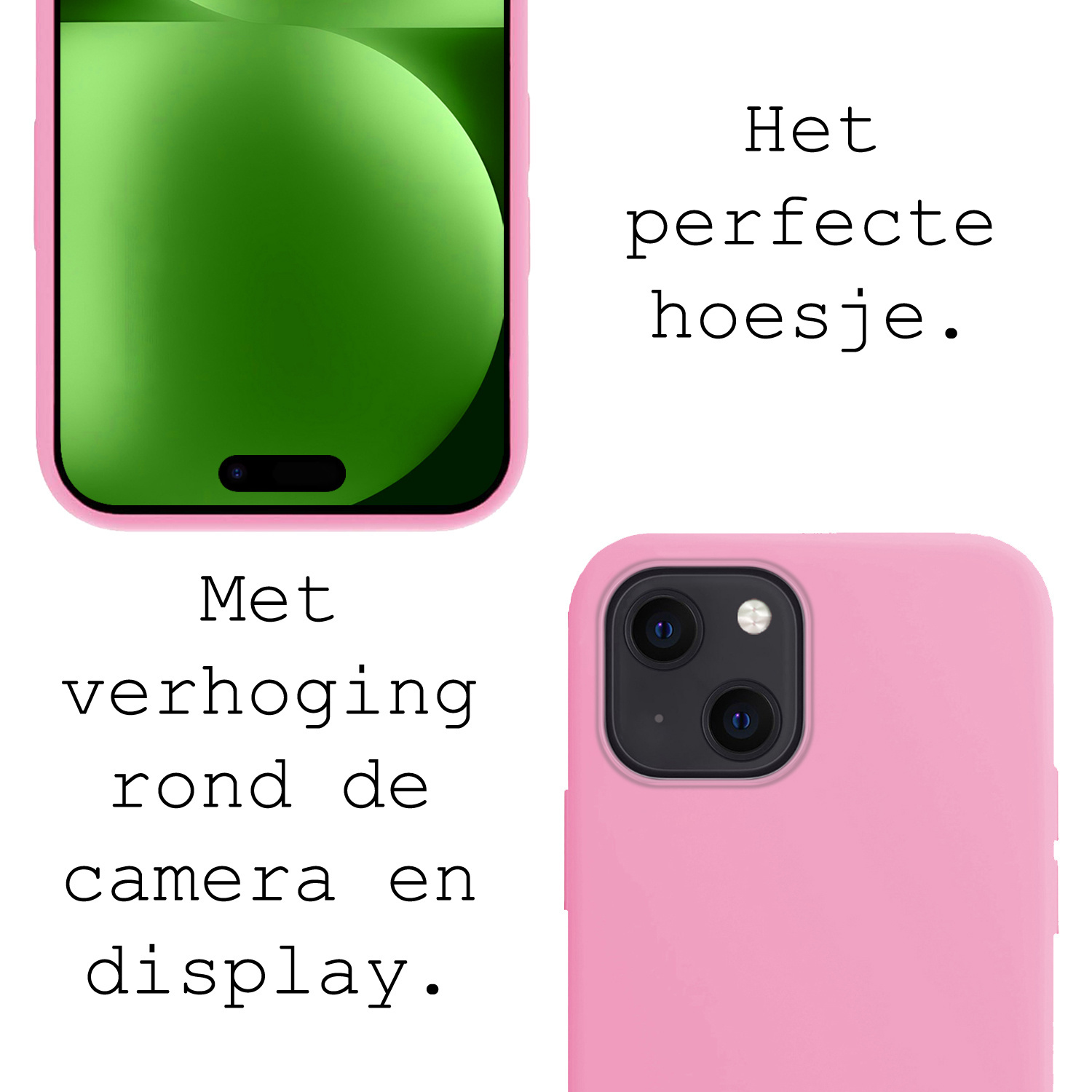 BASEY. Hoes Geschikt voor iPhone 15 Plus Hoesje Siliconen Back Cover Case Met Screenprotector - Hoesje Geschikt voor iPhone 15 Plus Hoes Cover Hoesje - Lichtroze