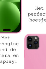 BASEY. Hoes Geschikt voor iPhone 15 Pro Hoesje Siliconen Back Cover Case Met Screenprotector - Hoesje Geschikt voor iPhone 15 Pro Hoes Cover Hoesje - Lichtroze