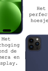 BASEY. Hoes Geschikt voor iPhone 15 Pro Hoesje Siliconen Back Cover Case Met 2x Screenprotector - Hoesje Geschikt voor iPhone 15 Pro Hoes Cover Hoesje - Donkerblauw