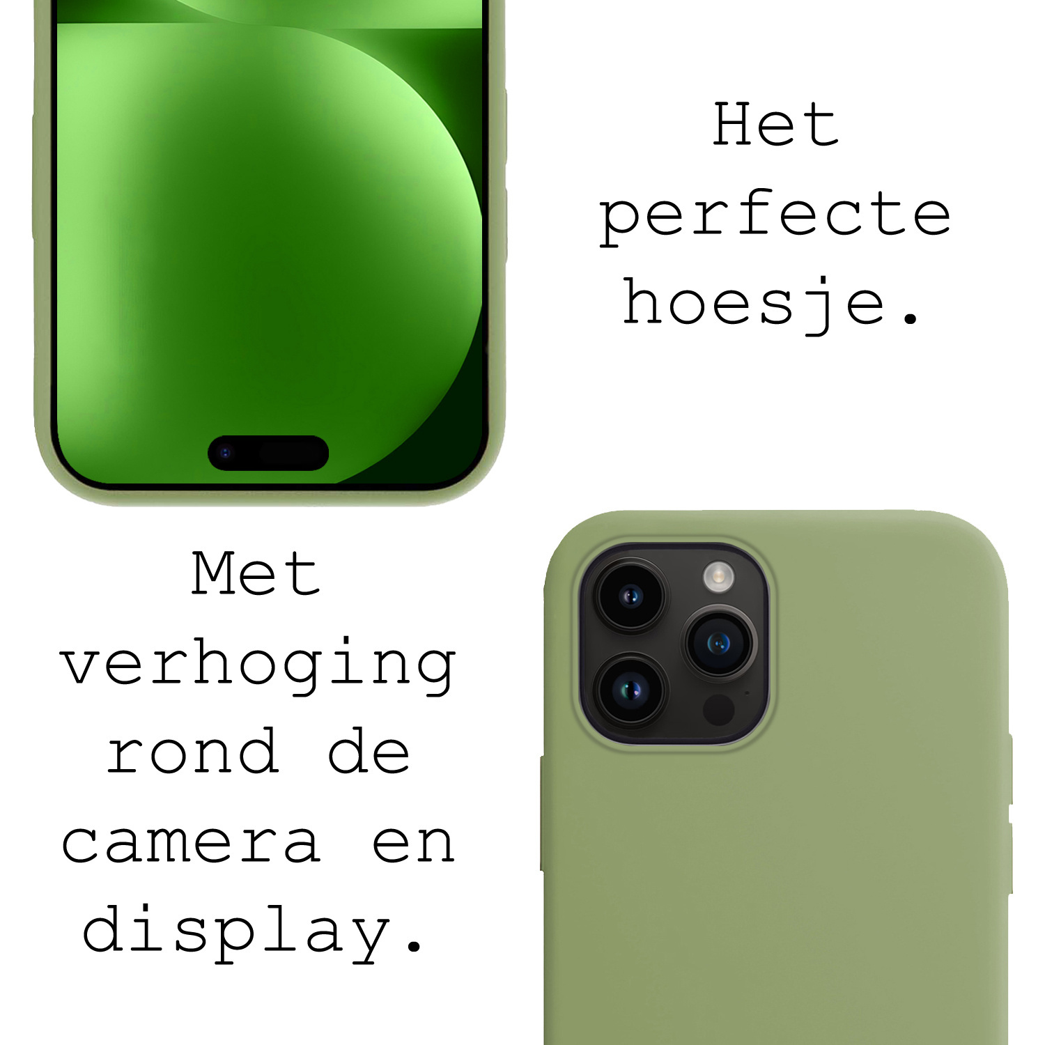 BASEY. Hoes Geschikt voor iPhone 15 Pro Hoesje Siliconen Back Cover Case Met 2x Screenprotector - Hoesje Geschikt voor iPhone 15 Pro Hoes Cover Hoesje - Groen