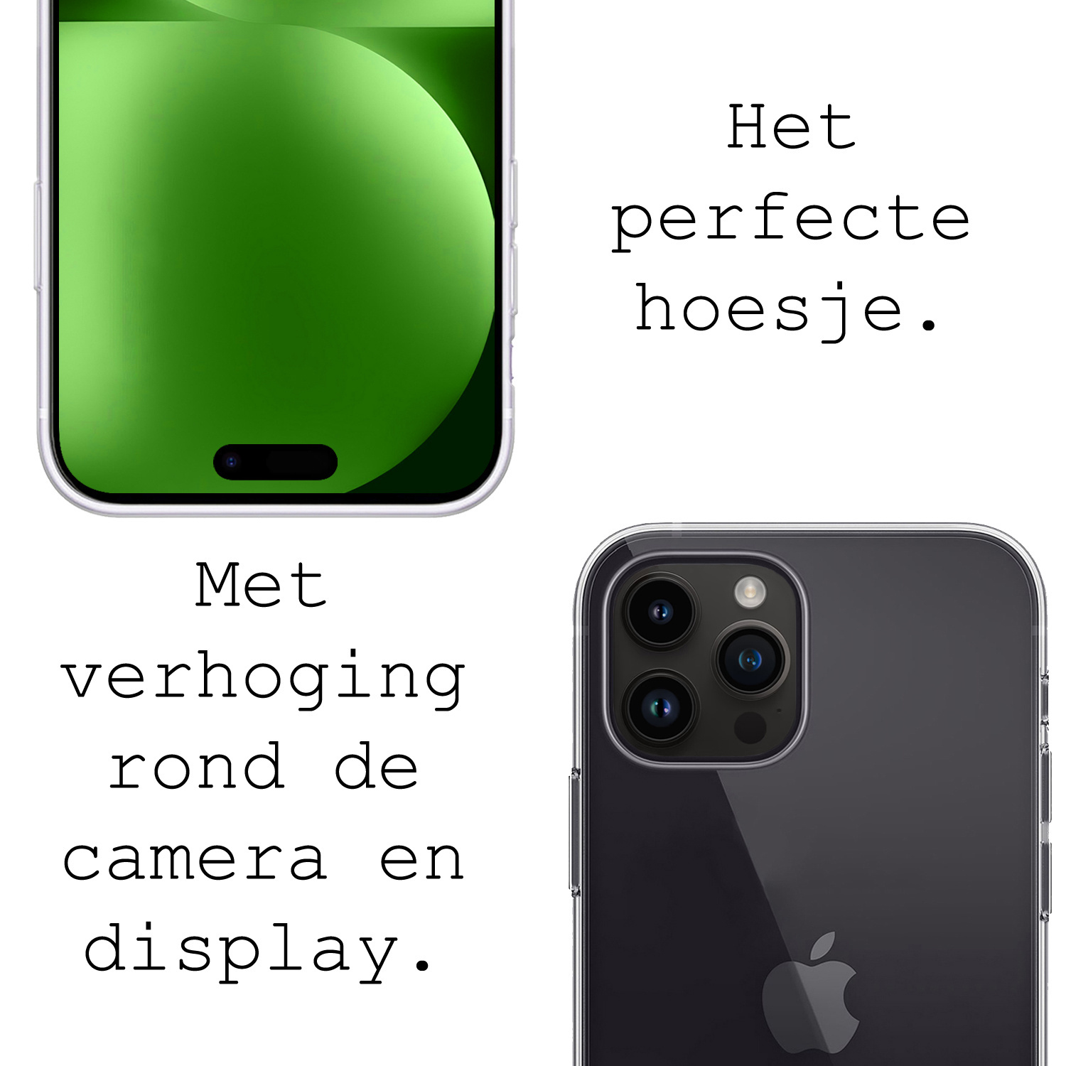BASEY. Hoes Geschikt voor iPhone 15 Pro Hoesje Siliconen Back Cover Case Met 2x Screenprotector - Hoesje Geschikt voor iPhone 15 Pro Hoes Cover Hoesje - Transparant