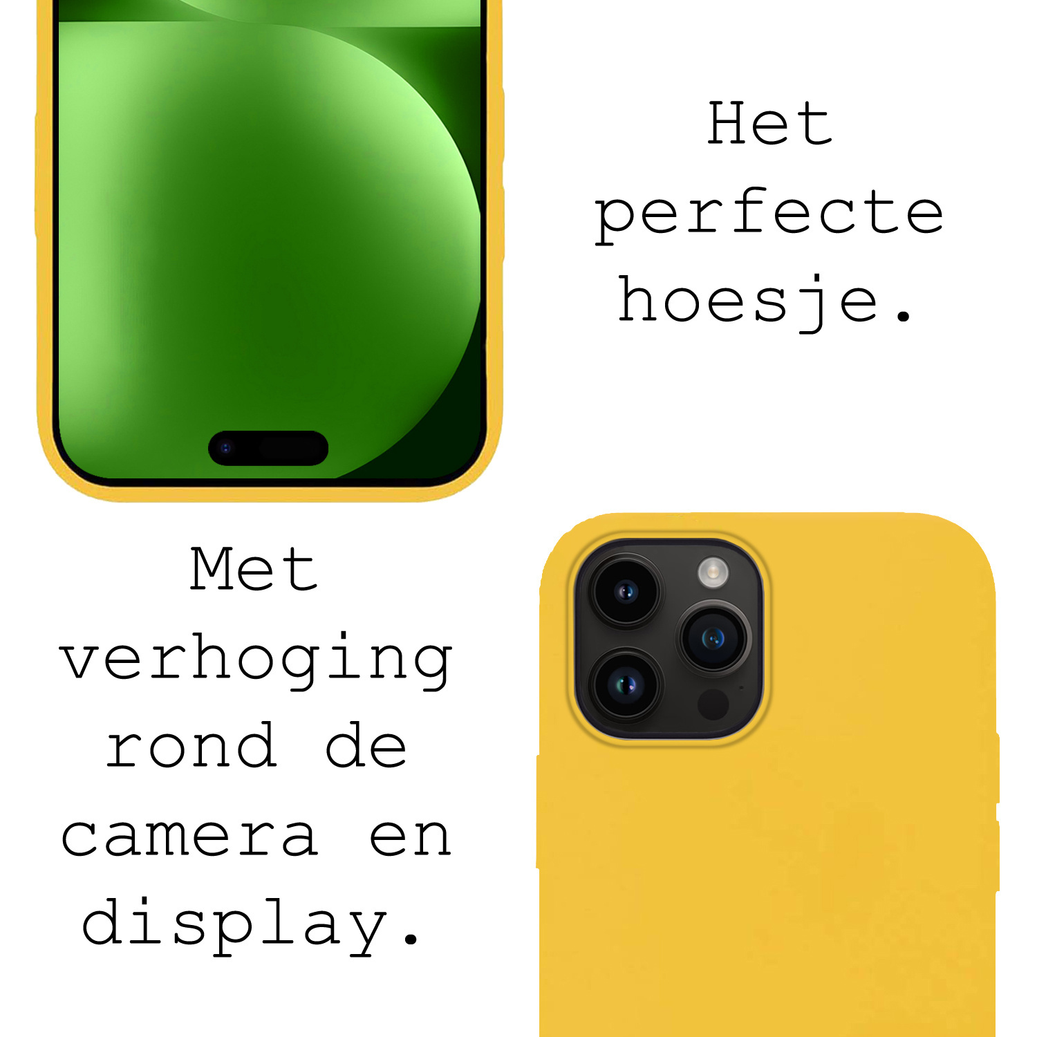 BASEY. Hoes Geschikt voor iPhone 15 Pro Max Hoesje Siliconen Back Cover Case Met Screenprotector - Hoesje Geschikt voor iPhone 15 Pro Max Hoes Cover Hoesje - Geel