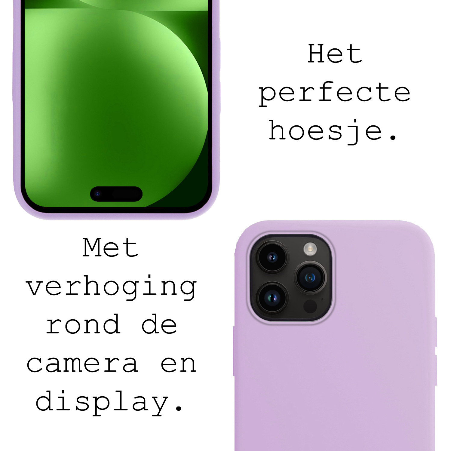 BASEY. Hoes Geschikt voor iPhone 15 Pro Max Hoesje Siliconen Back Cover Case Met Screenprotector - Hoesje Geschikt voor iPhone 15 Pro Max Hoes Cover Hoesje - Lila