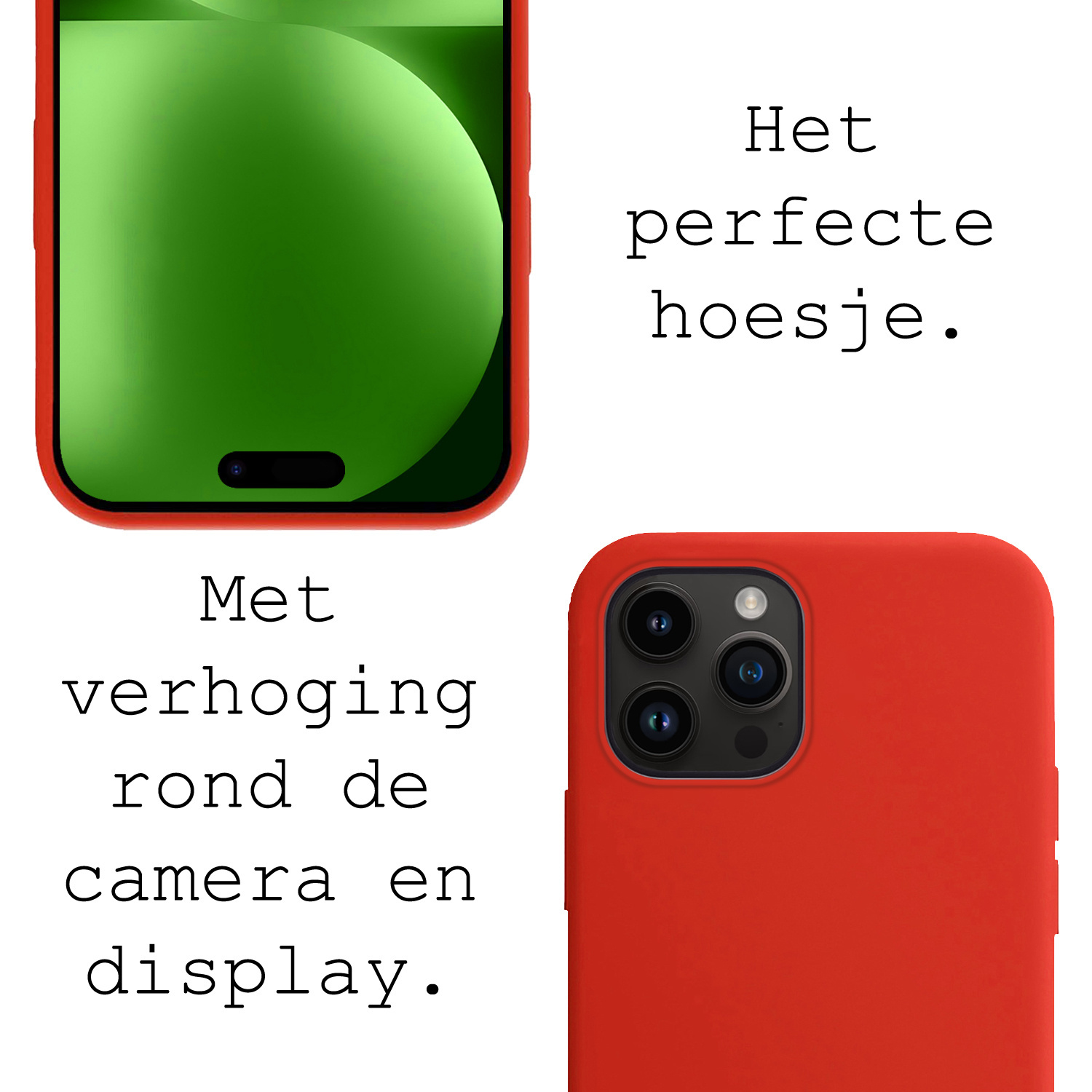 BASEY. Hoes Geschikt voor iPhone 15 Pro Max Hoesje Siliconen Back Cover Case Met Screenprotector - Hoesje Geschikt voor iPhone 15 Pro Max Hoes Cover Hoesje - Rood