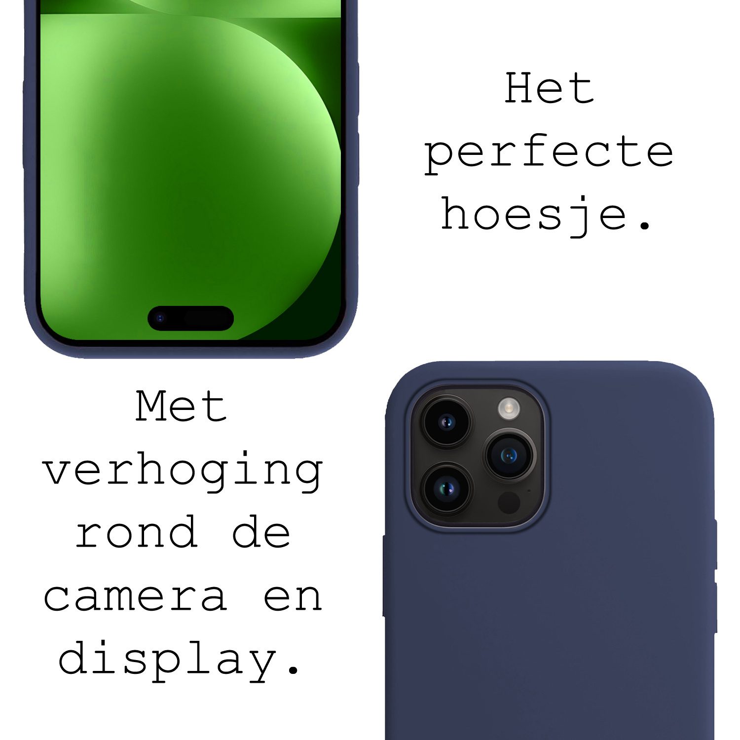 BASEY. Hoes Geschikt voor iPhone 15 Pro Max Hoesje Siliconen Back Cover Case Met 2x Screenprotector - Hoesje Geschikt voor iPhone 15 Pro Max Hoes Cover Hoesje - Donkerblauw