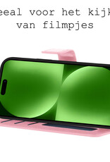 BASEY. Hoes Geschikt voor iPhone 15 Hoesje Bookcase Hoes Flip Case Book Cover Met Screenprotector - Hoesje Geschikt voor iPhone 15 Hoes Book Case Hoesje - Lichtroze