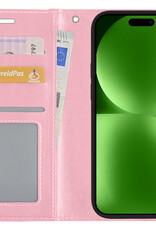 BASEY. Hoes Geschikt voor iPhone 15 Hoesje Bookcase Hoes Flip Case Book Cover Met Screenprotector - Hoesje Geschikt voor iPhone 15 Hoes Book Case Hoesje - Lichtroze