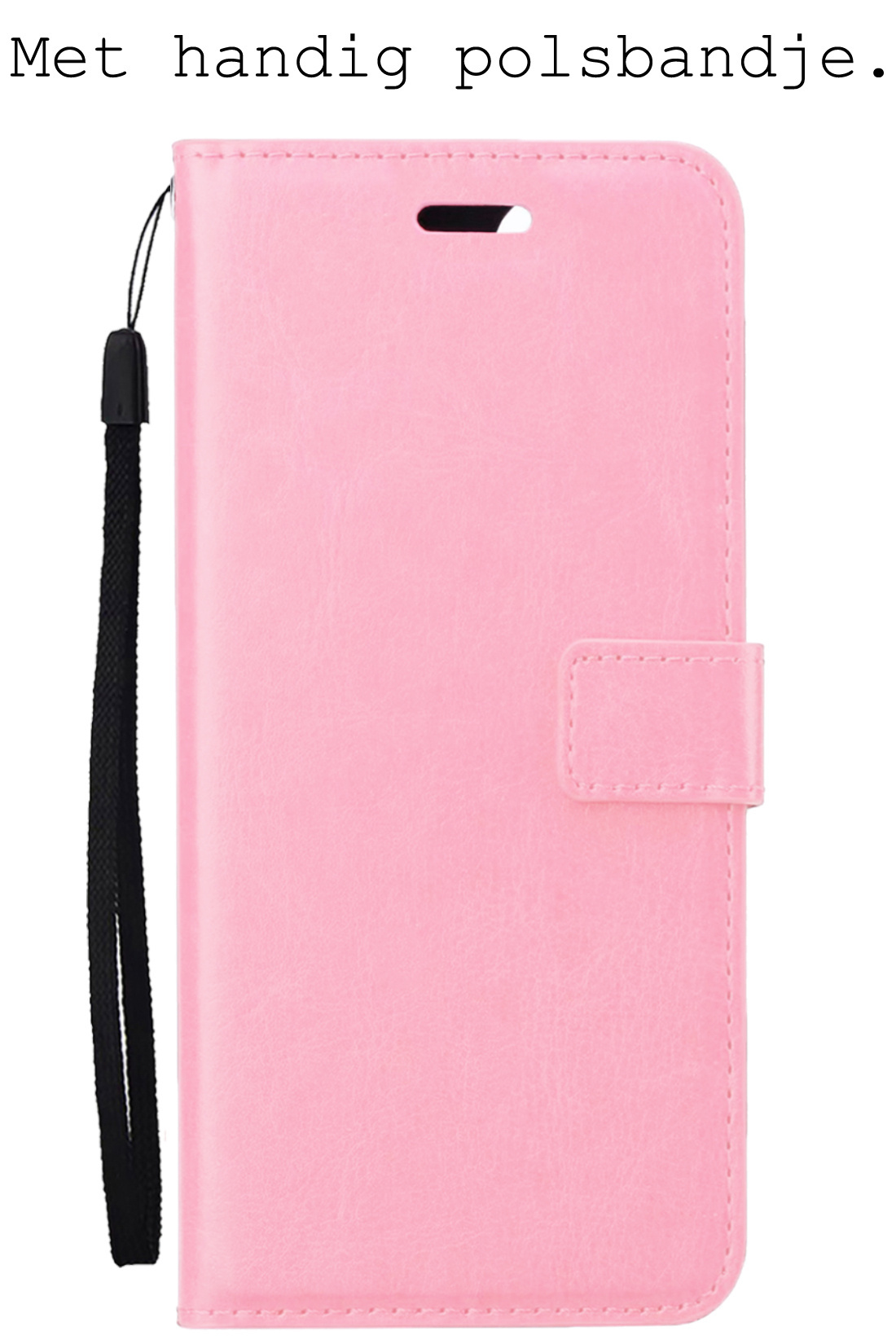 BASEY. Hoes Geschikt voor iPhone 15 Hoesje Bookcase Hoes Flip Case Book Cover Met Screenprotector - Hoesje Geschikt voor iPhone 15 Hoes Book Case Hoesje - Lichtroze