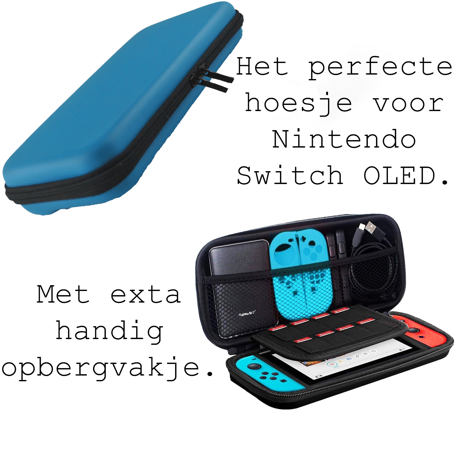 BASEY. Hoesje Geschikt voor Nintendo Switch Case Hoes Hard Cover Koord Met Screenprotector - Bescherm Case Geschikt voor Nintendo Switch Hoes - Blauw