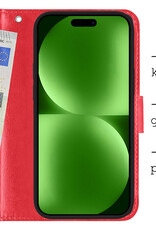 BASEY. Hoes Geschikt voor iPhone 15 Hoesje Bookcase Hoes Flip Case Book Cover Met Screenprotector - Hoesje Geschikt voor iPhone 15 Hoes Book Case Hoesje - Rood