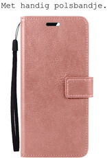 BASEY. Hoes Geschikt voor iPhone 15 Hoesje Bookcase Hoes Flip Case Book Cover Met Screenprotector - Hoesje Geschikt voor iPhone 15 Hoes Book Case Hoesje - Rosé goud