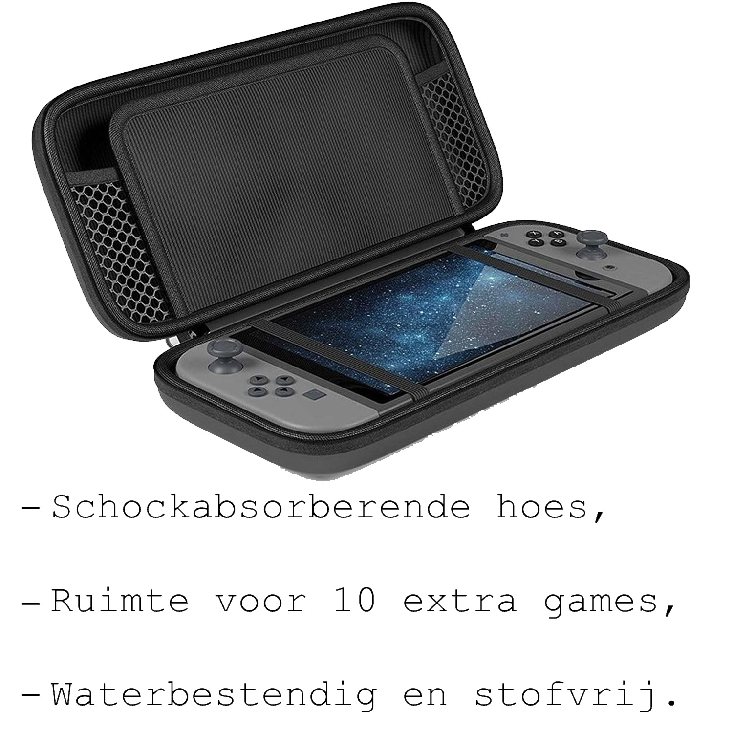 BASEY. Hoesje Geschikt voor Nintendo Switch Case Hoes Hard Cover Koord Met Screenprotector - Bescherm Case Geschikt voor Nintendo Switch Hoes - Grijs