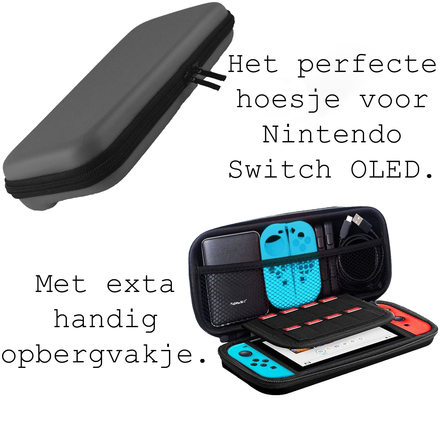 BASEY. Hoesje Geschikt voor Nintendo Switch Case Hoes Hard Cover Koord Met Screenprotector - Bescherm Case Geschikt voor Nintendo Switch Hoes - Grijs