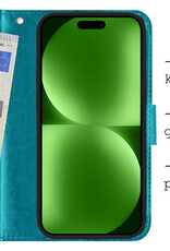 BASEY. Hoes Geschikt voor iPhone 15 Hoesje Bookcase Hoes Flip Case Book Cover Met Screenprotector - Hoesje Geschikt voor iPhone 15 Hoes Book Case Hoesje - Turquoise