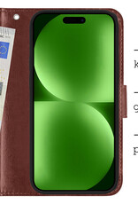 BASEY. Hoes Geschikt voor iPhone 15 Hoesje Bookcase Hoes Flip Case Book Cover Met 2x Screenprotector - Hoesje Geschikt voor iPhone 15 Hoes Book Case Hoesje - Bruin